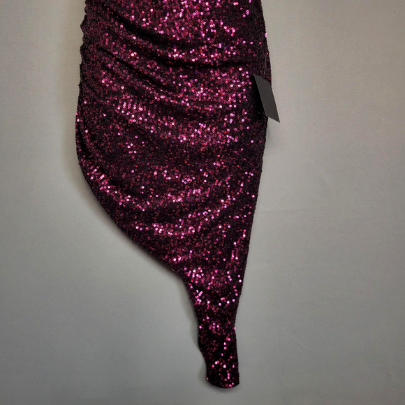 Lulus Dress Womens Medium Purple Sequin Strapless Asymmetrical Ruched Cocktail - Picture 6 of 16